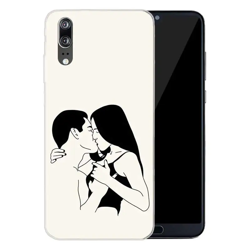 Sketch Couple Soft Silicone Phone Back Case For Huawei P20 P30 P8 P9 P10 lite Pro Plus P Smart + TPU Cover |