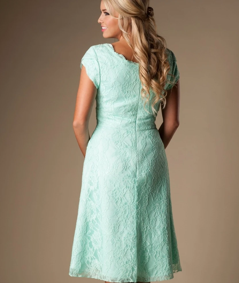 Мятные кружевные Короткие Скромные платья для подружки невесты с коротким
