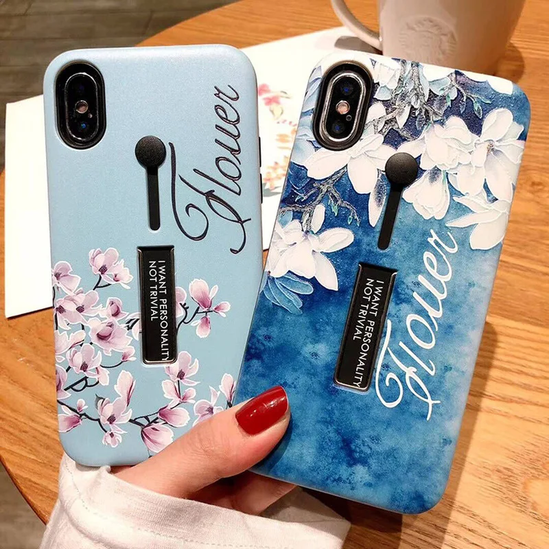 Чехол для iphone 7 X XR 8 6S XS Max 6 модные цветочные Силиконовые петли кольца чехлы