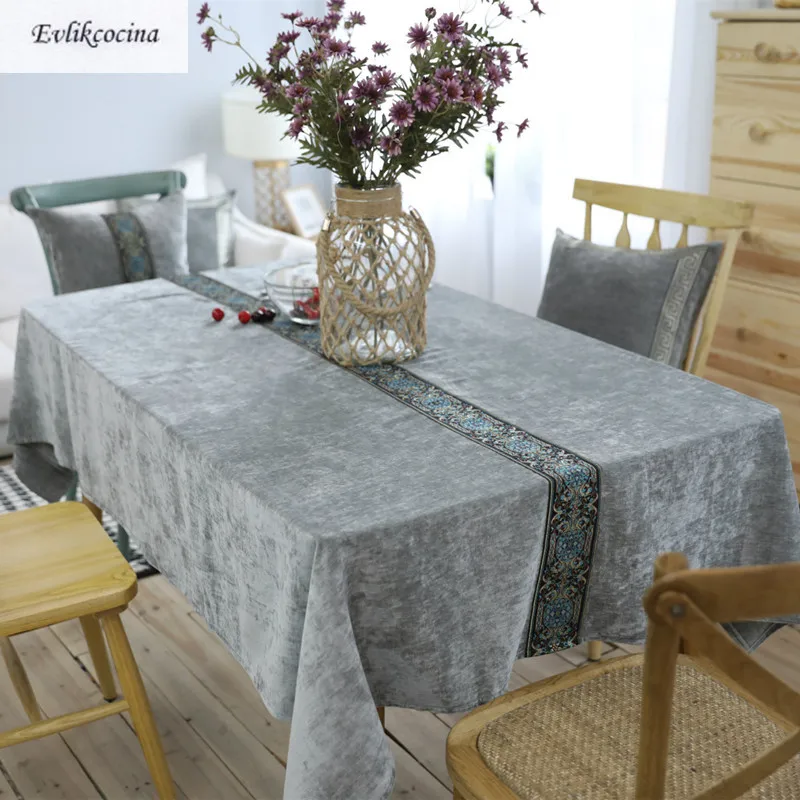

Free Shipping Flannel Embroidery Gray Tablecloth Polyester Toalha De Mesa Nappe Rectangulaire Manteles Para Mesa Covered Cloth