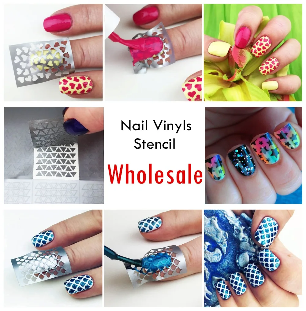 Винил для ногтей оптовая продажа 28 стилей маникюрный трафарет набор накладные