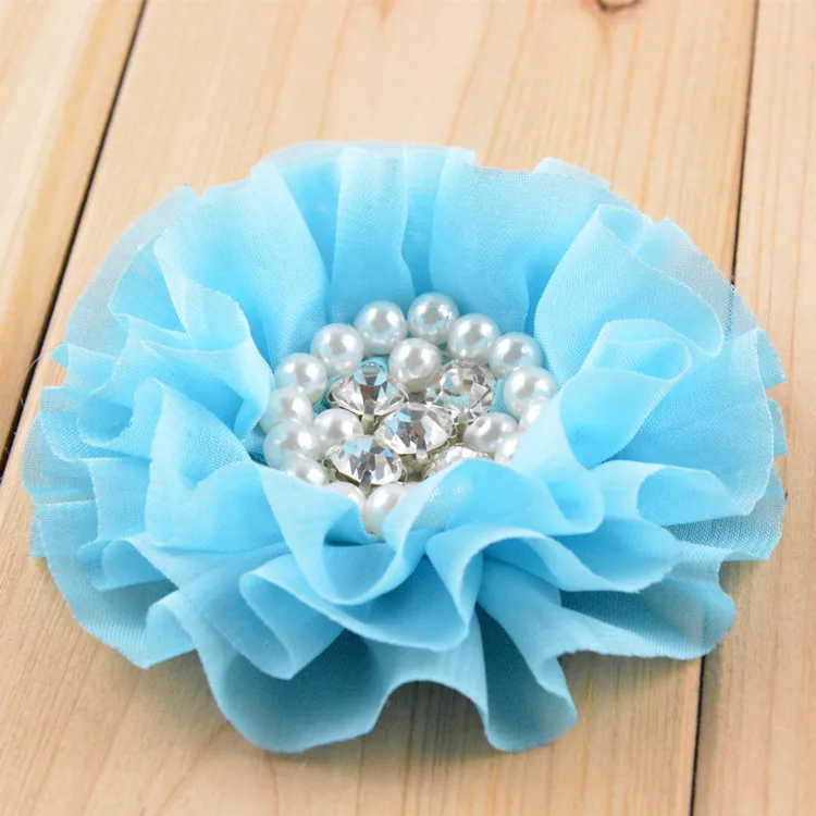 Модный Шифоновый Цветок с бусинами 80 шт./лот 3 '' жемчужинами и стразами