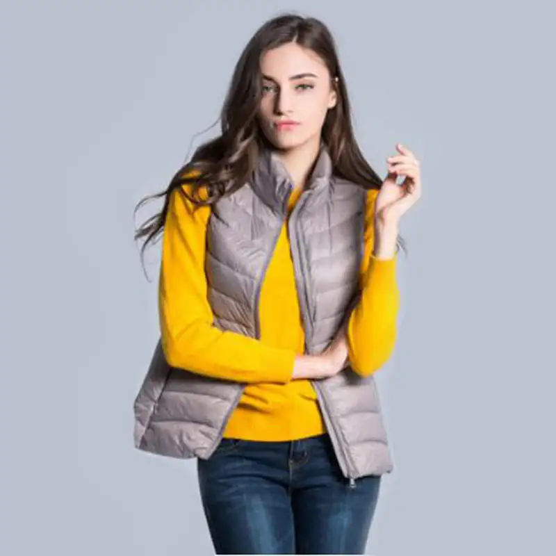 Женский жилет на 2020 белом утином пуху осенне весенний ультралегкий куртка без
