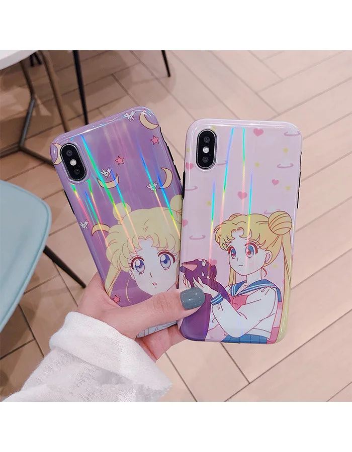 Кавайный японский аниме Сейлор Мун Луна кошка чехол для телефона для iPhone 6 6 Puls 6S 7 8 Puls X Blu-Ray лазер силиконовый мягкий чехол