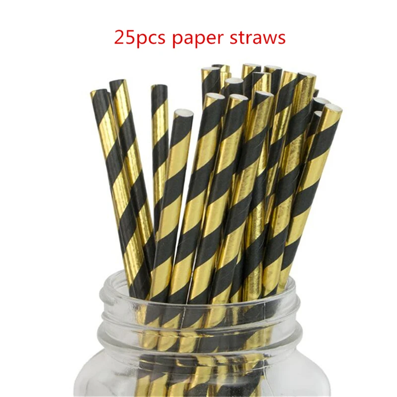 Set 7 paper straws Ipalmy 72pcs С Днем Рождения вечерние украшения набор цвет серебристый, золотой и черный Бумага Pom Poms висящий флаг поставка шаров для праздников - Цвет: Set 7 paper straws