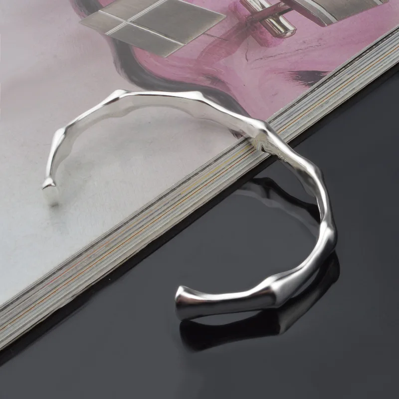 OMHXZJ Wholesale Personality Fashion OL Woman Girl Gift Silver Bamboo Shaped Open 925 Sterling Cuff Bangle Bracelet BR174 | Украшения и