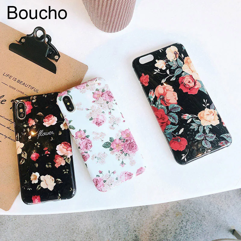 Чехлы Boucho для телефонов iPhone X XR XS Max винтажные цветочные чехлы силиконовый
