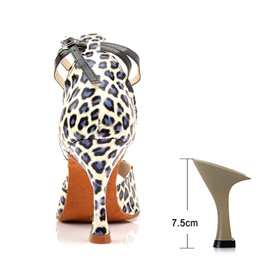 7.5cm SHOYDANC/Женская обувь для латиноамериканских танцев; леопардовая текстура; искусственная кожа; женские летние танцевальные туфли на квадратном каблуке 90 см - Цвет: 7.5cm