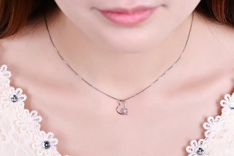 ZOCAI СЕРДЦЕ ОТРАЖЕНИЕ 18 К White Gold 0.03 ct CERTIFIED H/SI Алмазный кулон с 925 Серебряная цепочка Цепочки и ожерелья d00006