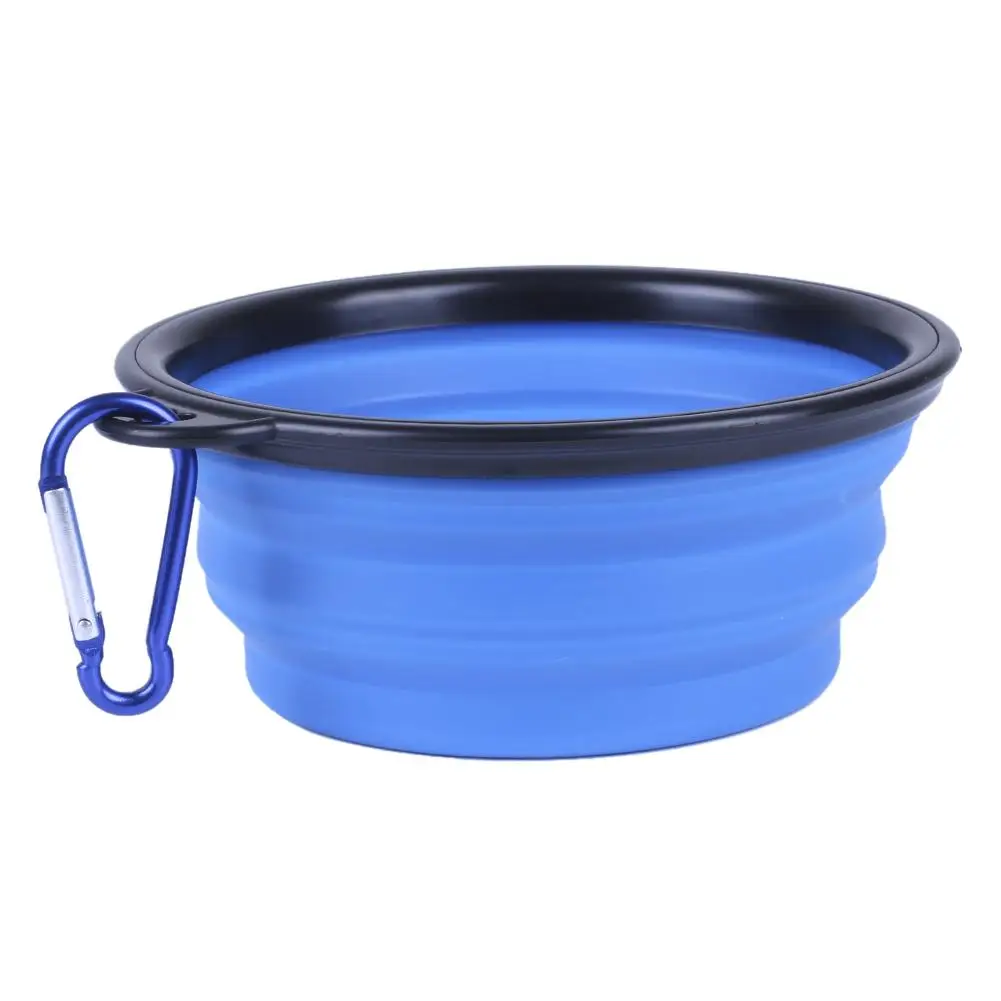 Blue Складная миска для собак, силиконовая съедобная миска с карабином, черный ящик, принадлежности для собак, портативная кормушка, аксессуары - Цвет: Blue