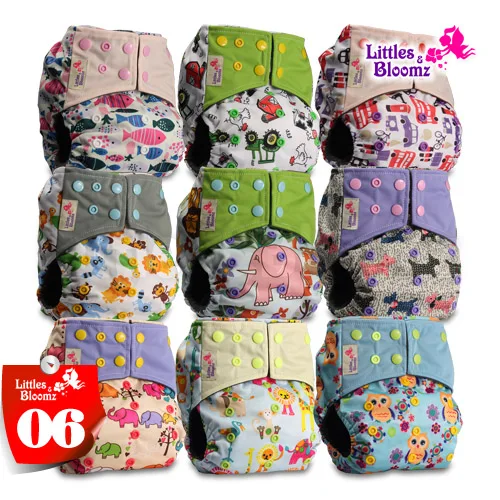 [Littles и Bloomz] 9 шт./компл. бамбуковый уголь моющиеся реальные тканевые карманные подгузники, 9 Подгузники/подгузники и 0 вставка в одном наборе - Цвет: 06