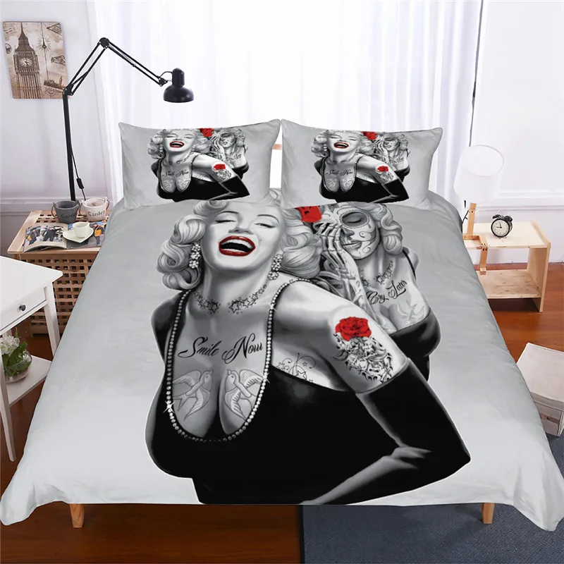 

Sugar Skull Bedding Set Queen Size Beauty Women Reactive Printed 3D King Size Duvet Cover Sets with Pillowcase For Double Bed