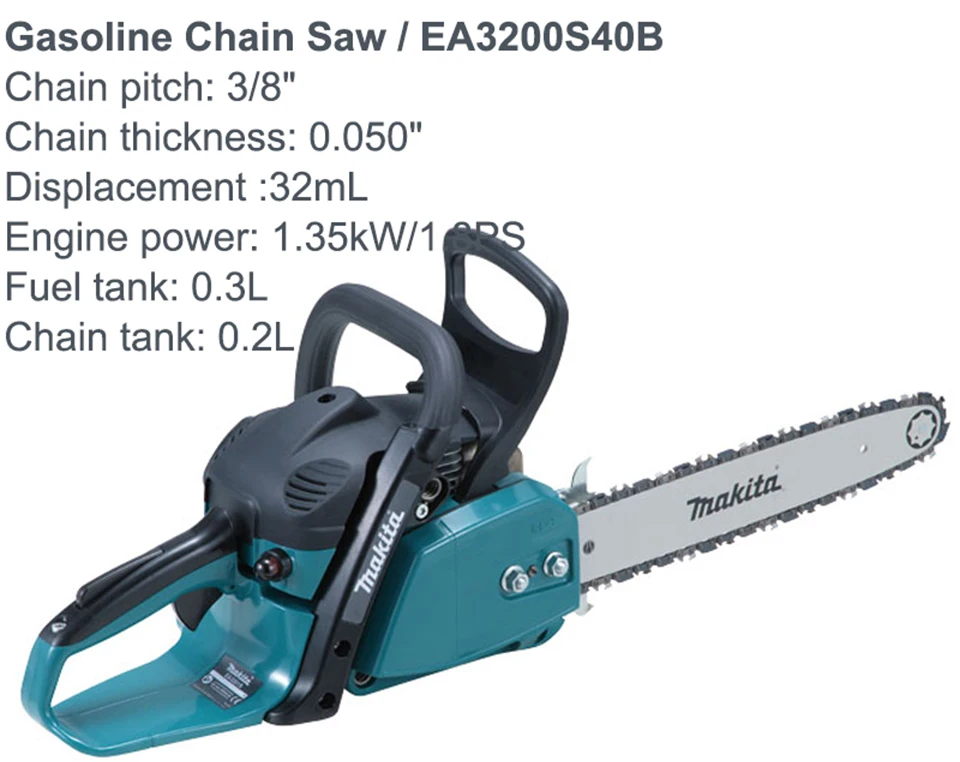 Япония Makita бензиновая цепная пила EA3200S40B цепная пила лесозаготовительные пилы деревообрабатывающая цепная пила объем: 32 мл 1,35 кВт/1,8 пс