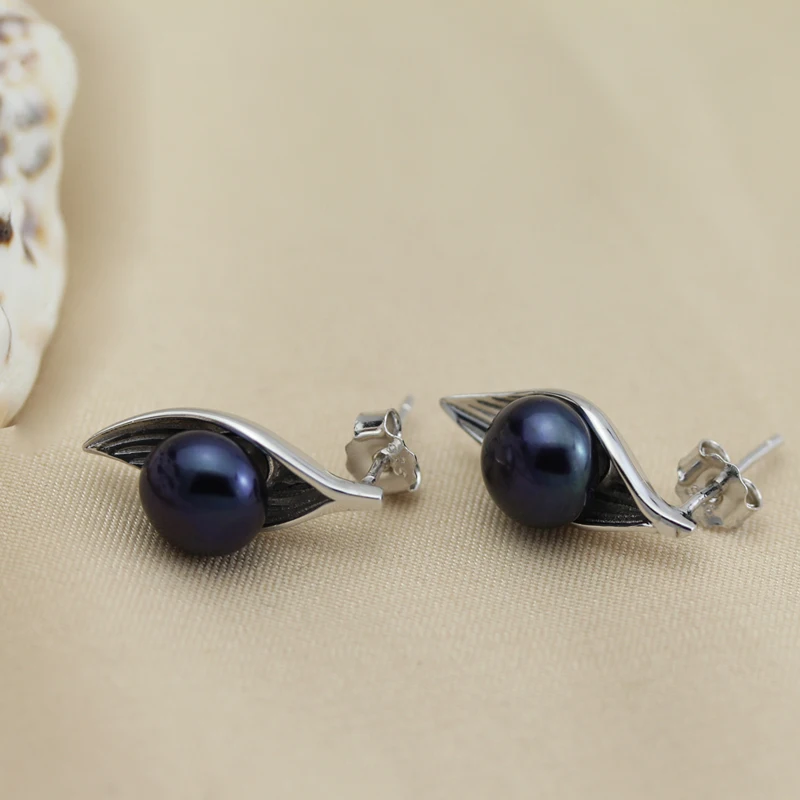 Black pearl earrings Вы благородные настоящие серьги из натурального пресноводного жемчуга для женщин, 925 пробы серебряные серьги с жемчугом - Цвет камня: Black pearl earrings