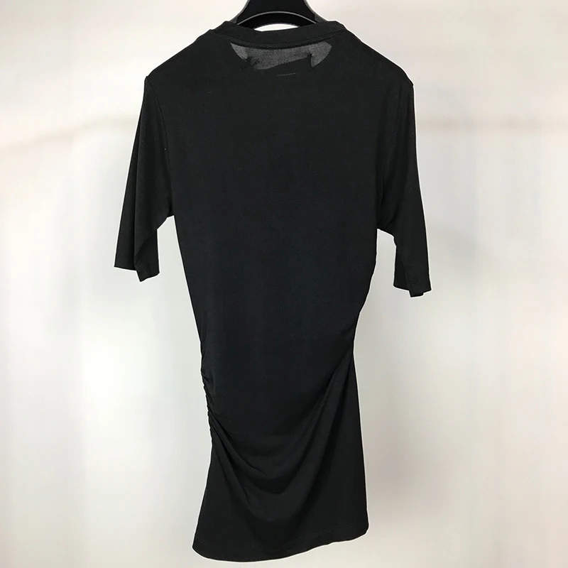 TWOTWINSTYLE летняя Корейская однотонная женская футболка с круглым вырезом и коротким рукавом, тонкие топы с рюшами, женская модная одежда, новинка