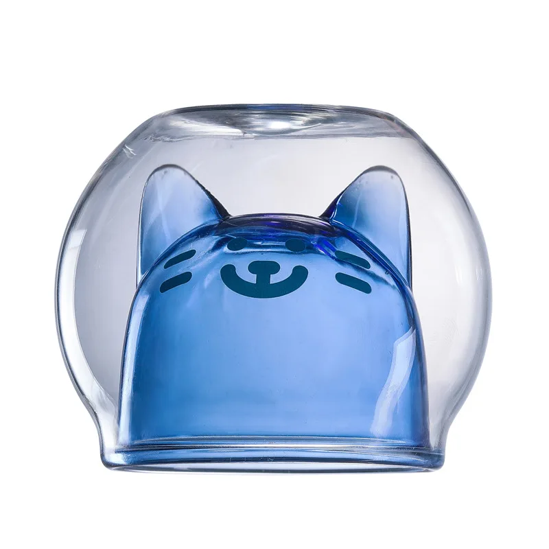 Cat 140 мл кружка с милыми животными, двойная глазурованная кофейная чашка, креативная чашка с медведем, кошкой, соком, молоком, чашкой для завтрака - Цвет: Cat