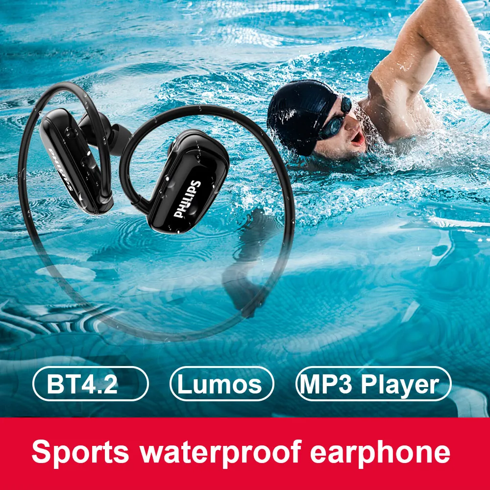 Оригинальный Водонепроницаемый MP3-плеер Philips 8 ГБ Bluetooth наушники Спортивная
