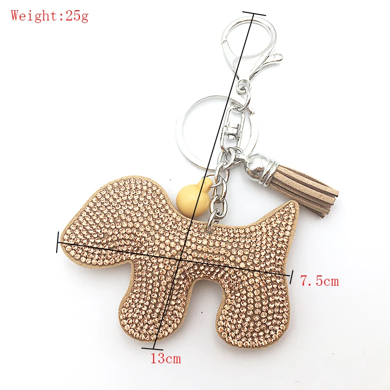 2018 women keychain Rhinestone cute dog shape 10 color fur leather fringed key wholesale|Брелоки| |