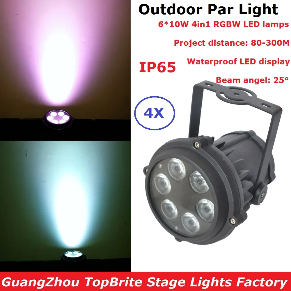 4xlot наружные Par огни 6X10W RGBW 4IN1 мини LED Банки IP65 DMX водонепроницаемый сценическое