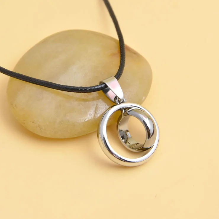 New Unique Double Circles Leather Rope Necklaces Men Vintage Black Pendant Male Jewelry Colar De Couro | Украшения и аксессуары