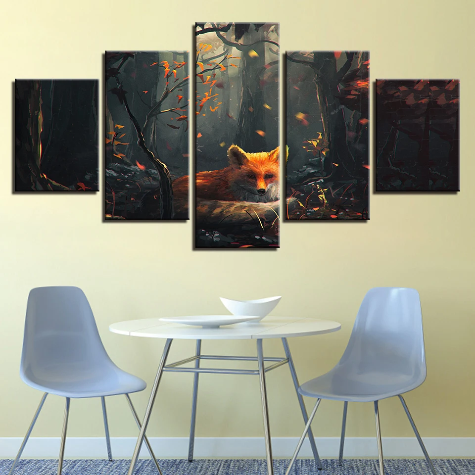 HD Печать холст картины для гостиной модные Wall Art 5 шт. лес с изображением лисички
