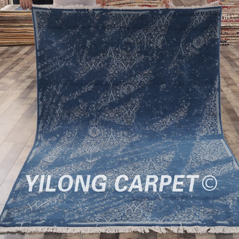 YILONG 5 'x 7' китайские шерстяные ковры с узлом ручной работы синий фон для