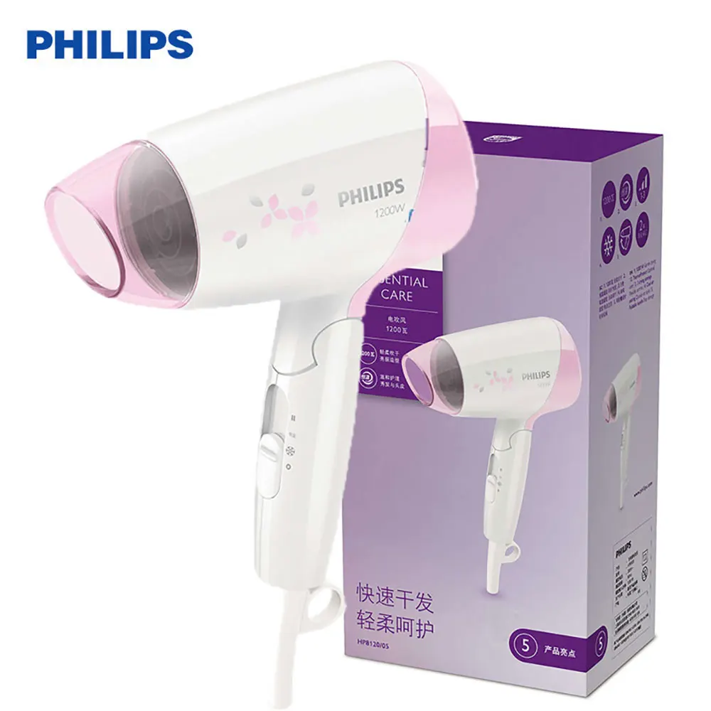 Профессиональный Фен Philips HP8120 1200 Вт с постоянной температурой для ухода за волосами, Складной вентилятор - Цвет: Розовый