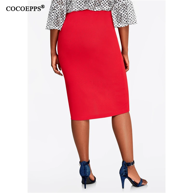 COCOEPPS, плюс размер, высокая талия, Женская юбка, повседневная, 5XL, большой размер, облегающая юбка-карандаш, офисная, с разрезом, элегантная, для работы, OL, юбки 6XL