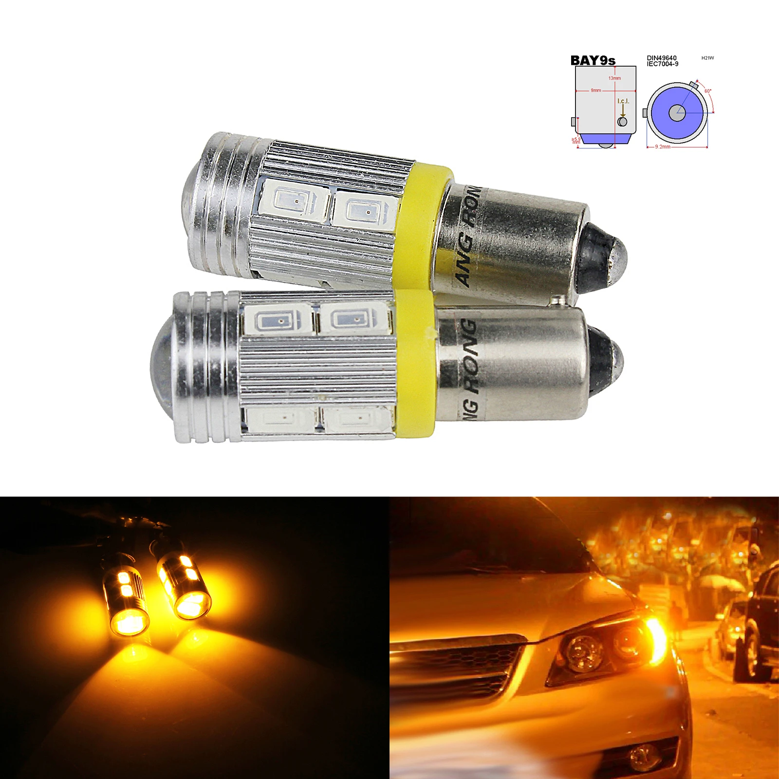 Светодиодная лампа ANGRONG H21W BAY9s 10SMD 2 шт. передний индикатор задний боковой свет