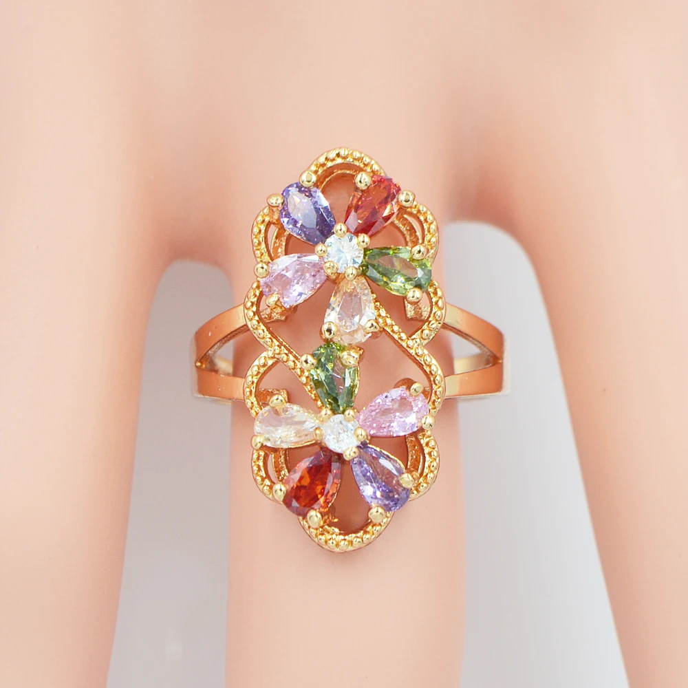 Модное женское блестящее кольцо с двумя цветами из разноцветного кубического
