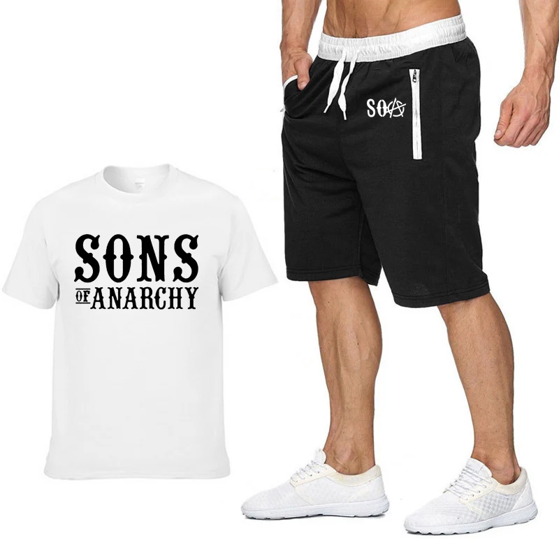 801 SOA Sons of Anarchy, футболки, штаны, костюм, спортивная одежда, летняя мужская футболка, SAMCRO, высокое качество, хлопок, хип-хоп, Harajuku, короткий рукав - Цвет: 801