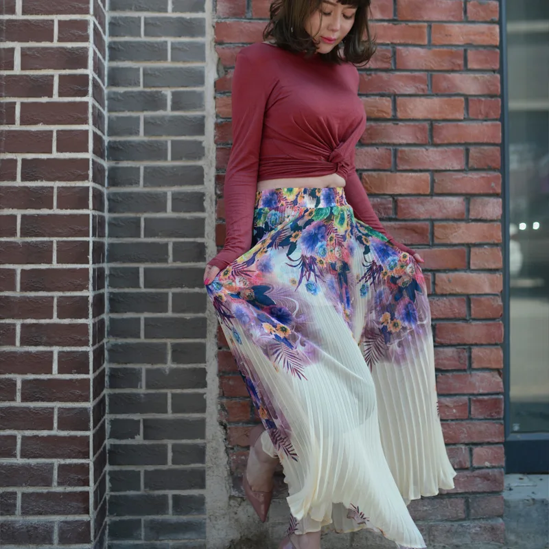 Плиссированные женские юбки с цветочным принтом летняя длинная Тюлевая юбка