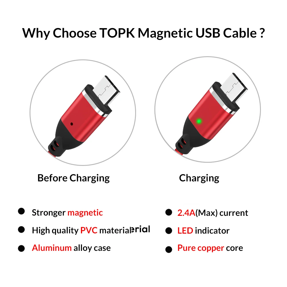 TOPK Q FLine Магнитный кабель USB C и Micro для samsung Xiaomi huawei Тип Быстрая Зарядка