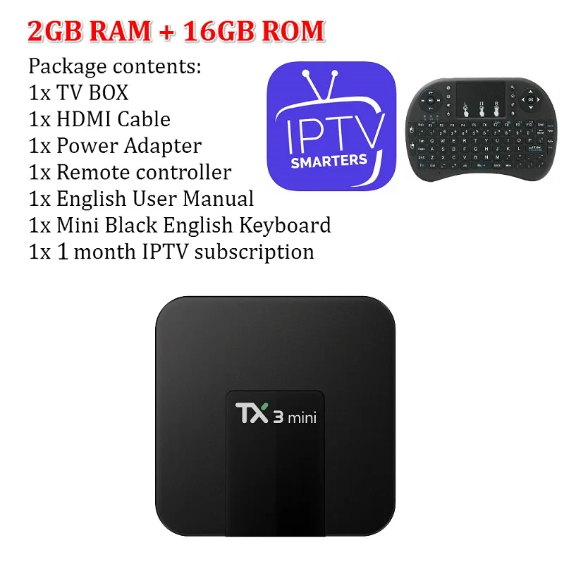 2G with 1 month IPTV ТВ приставка TX3 мини Android ТВ приставка IP tv Android 7,1 OS 1 ГБ/8 ГБ 2 ГБ/16 ГБ Amlogic S905W четырехъядерный Смарт ТВ приставка 2,4G WiFi медиаплеер - Цвет: 2G with 1 month IPTV