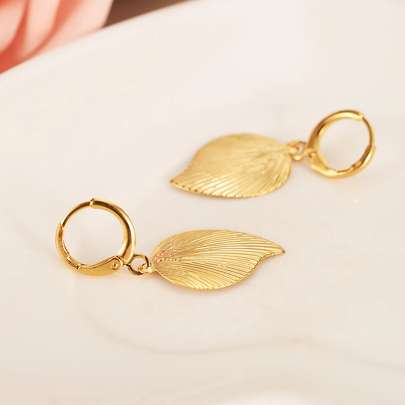 Gold leaf Dangle Earrings Women Fashion Jewelry Metal Drop For girls kids Gifts wedding bridal partyjewelry | Украшения и