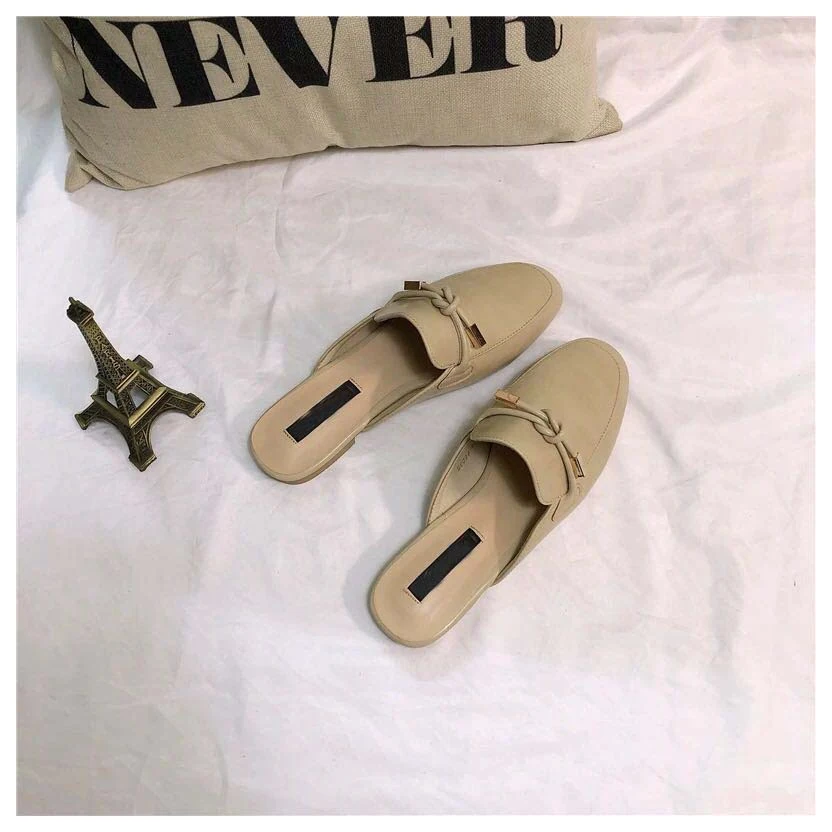 Beige DONLEE QUEEN/женские тапочки на плоской подошве; Повседневная обувь без застежки; брендовые летние тапочки с бантом; классические лоферы в британском стиле; zapatos de mujer - Цвет: Beige