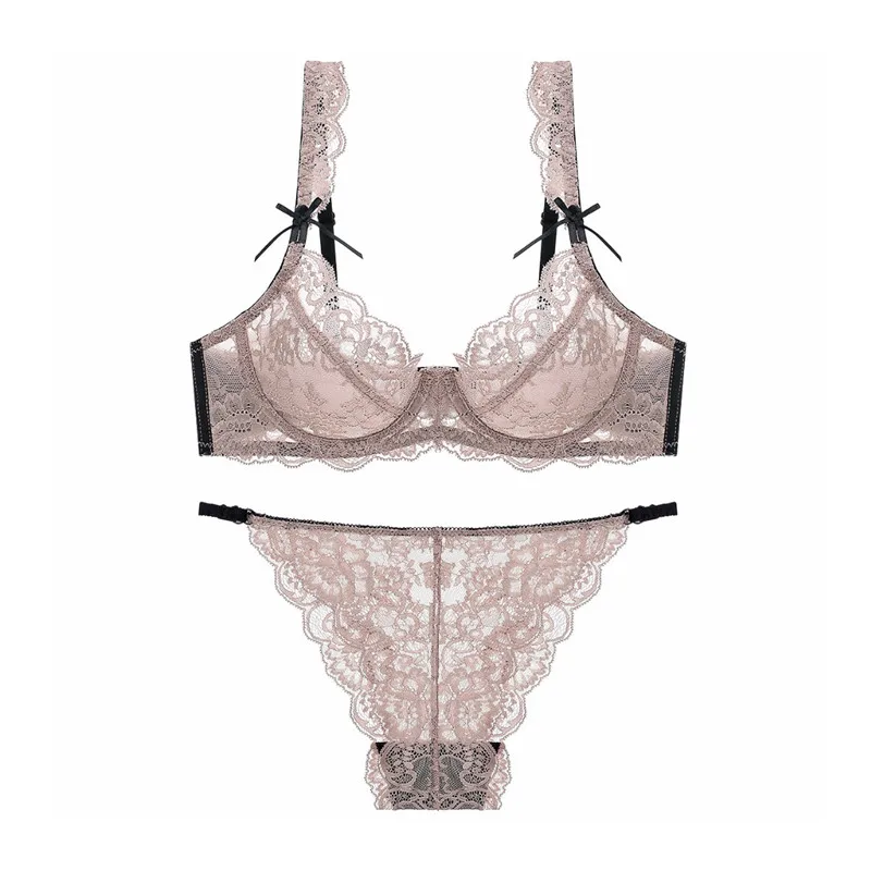 Varsbaby 3 Sets/Lot Plus Size Cup Lingerie Ultra-Thin Transparent Bra Sets