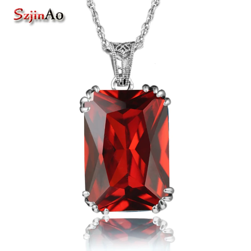 

Szjinao Cute Genuine 100% 925 Sterling Silver Fine Jewellery Red Garnet Pendants Silver 925 Jewelry Women Necklace Wholesale
