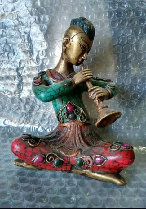 

17 cm *high Tibetan Buddhism copper inlaid turquoise singing in China #2245