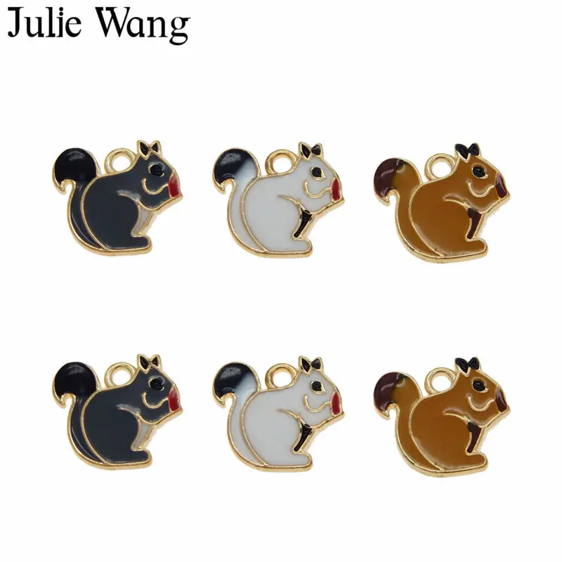 Julie Wang 6 шт. сплав эмаль белка Золотая основа амулеты для животных ожерелье с