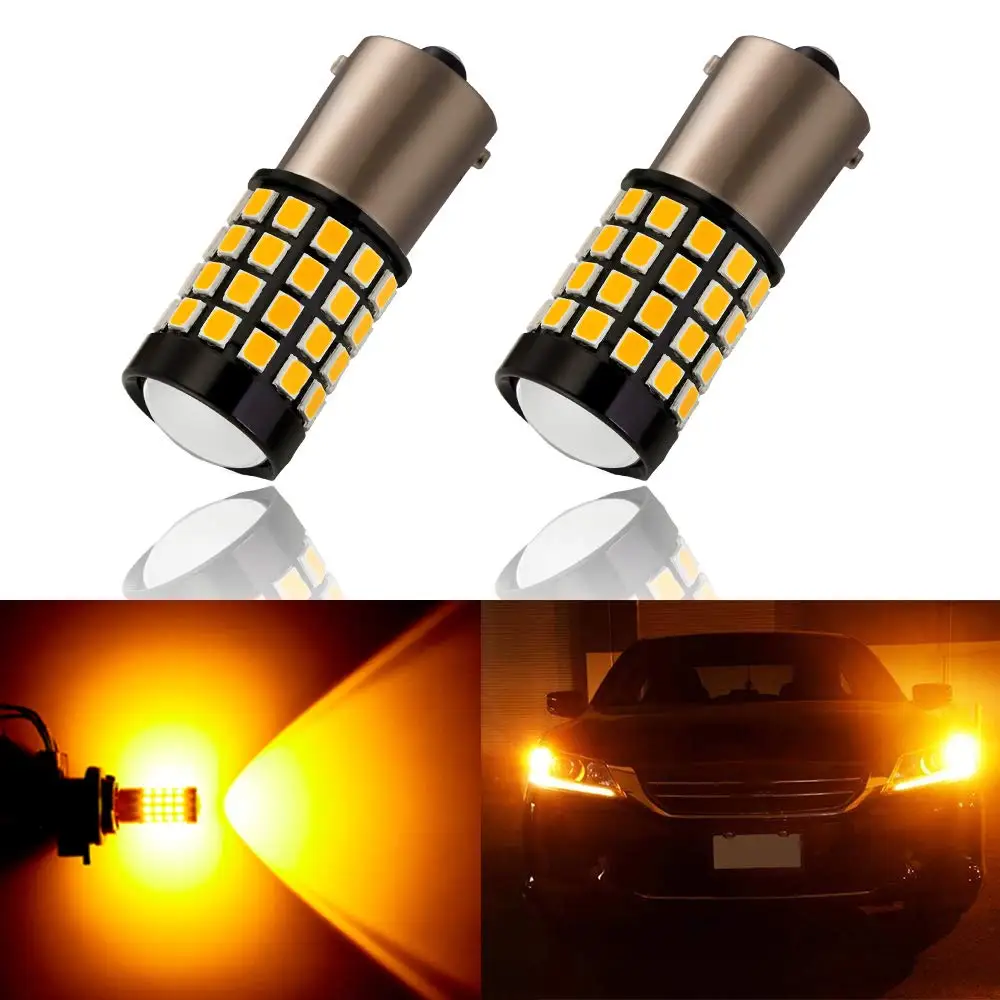 2x 1600Lm 52 SMD Чрезвычайно Яркий янтарно желтый BAU15S PY21W 7507 12496 светодиодный ные лампы