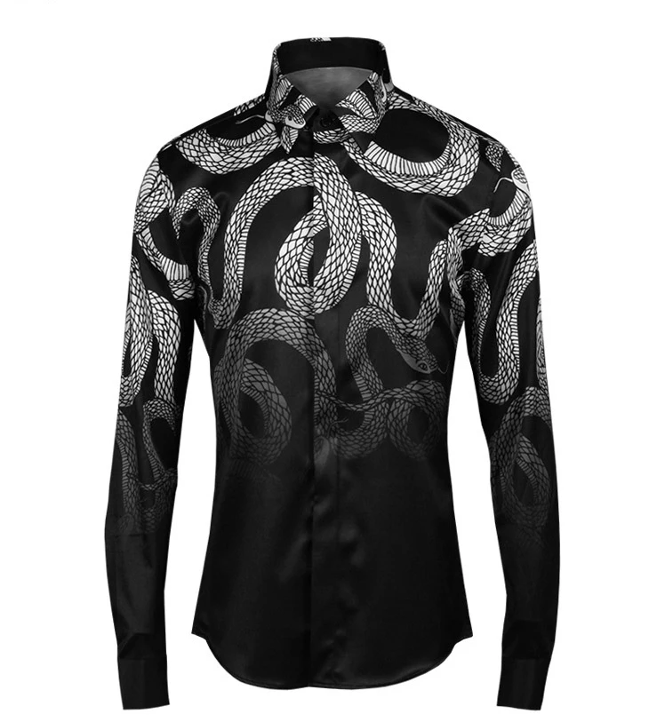 Роскошная мужская рубашка Chemise Homme уникальный мощный дизайн змеи мужские тонкие