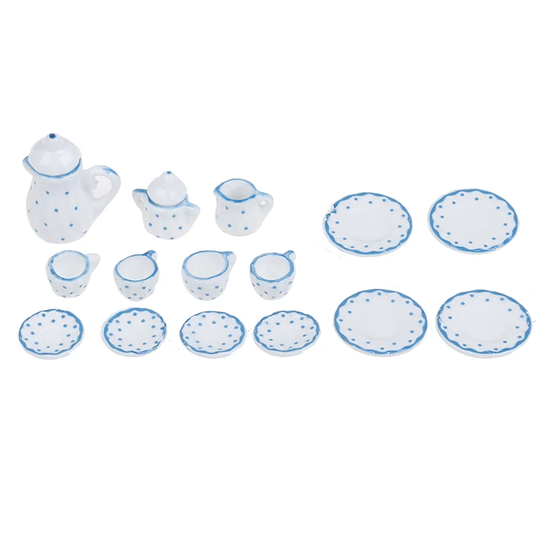 

15Pcs Miniature 1/12 Ceramic Dollhous Blue Flower Patten Porcelain Coffee Tea Cups Tableware Dollhouse Kitchen Accessories