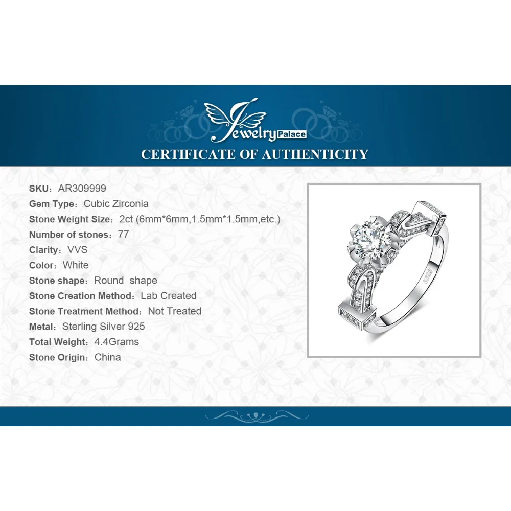 JewelryPalace архитектура 1.4ct кубического циркония Solitaire обручение кольцо 925 пробы