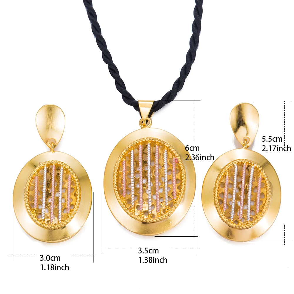 WANDO Ethiopian set Fashion Jewelry Sets For Women Three Layer Statement Necklace Gold Color Earrings Wedding gift ws67 | Украшения и