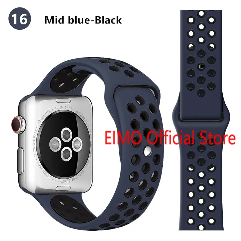 darkblue black 16 Ремешок для Apple Watch, 44 мм, 40 мм, 42 мм, 38 мм, iwatch series 5, 4, 3, 2, 1, спортивный силиконовый браслет, ремешок для часов, аксессуары для часов - Цвет ремешка: darkblue black 16