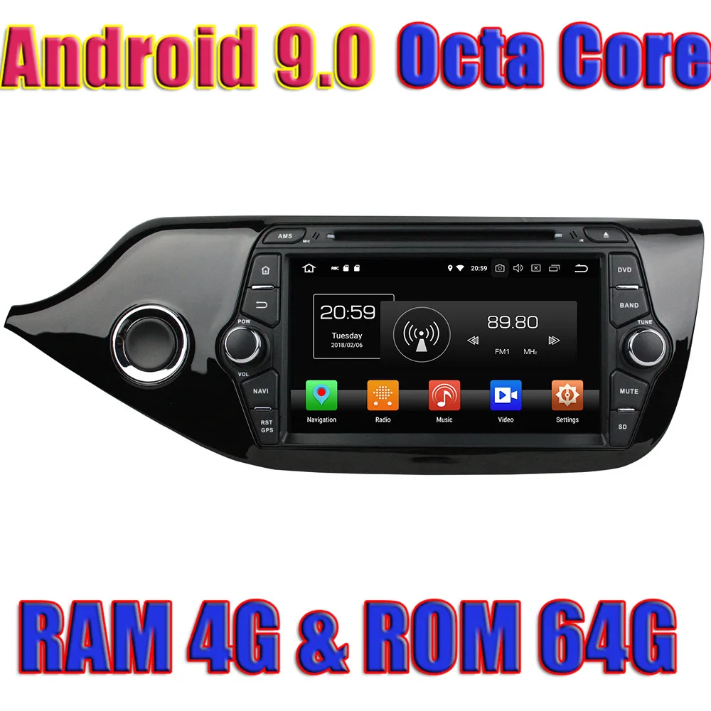 Wanuary 8 дюймов Восьмиядерный 64 ГБ 4 RAM Android 9 0 автомобильный DVD радио плеер для KIA CEED 2014