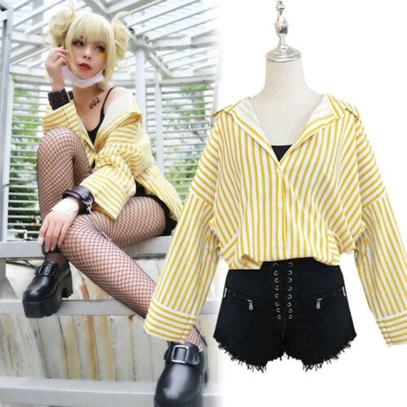 wig blouse pant bra Костюмы для косплея для My Boku No Hero Academy химико Тога Униформа юбка/брюки/бюстгальтер/носок/наручники костюм для Хэллоуин костюм - Цвет: wig blouse pant bra