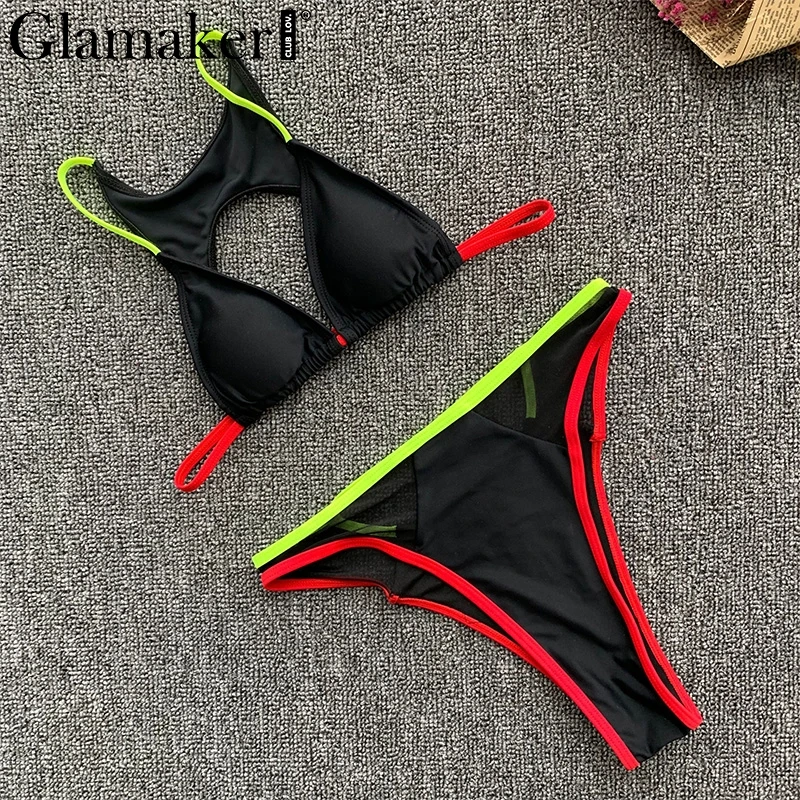 Glamaker неоновое черное бикини микро треугольные бразильские пикантные купальники женские летние купальники боди Женский купальный костюм бикини - Цвет: Черный