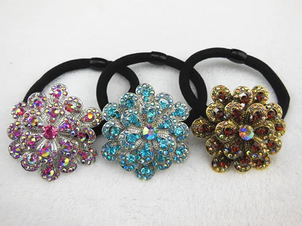 

12 шт. новинка Женская лента для волос Стразы с кристаллами эластичная заколка для конского хвоста цветок сплав цветок одежда для волос модн...